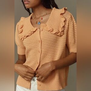 Self Contrast Ruffle Collar Cardigan Sweater
